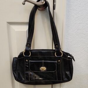 Apt. 9 Black Leather Shoulder Bag with Gold Hardware